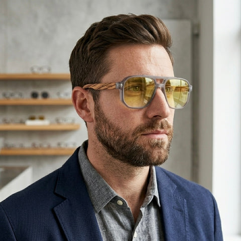 HIGH VOLTAGE - GRAY TRANSLUCENT // Gafas de Sol con Madera